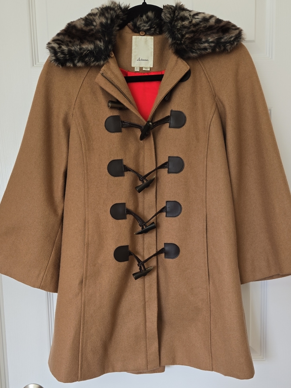 Elevenses Women's Camel/Tan Wool Blend Pea Coat Anthropologie Size 0